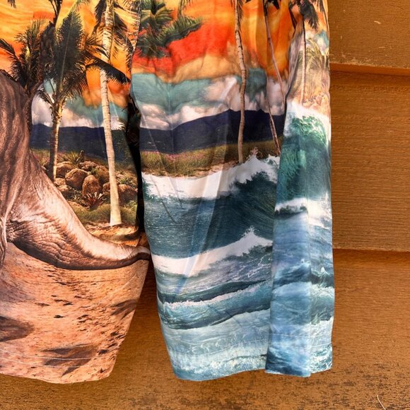 OP Boys Dinosaur Swim Trunks Size M 8 Tropical Sunset & Surf Scene Polyester - Picture 8 of 9